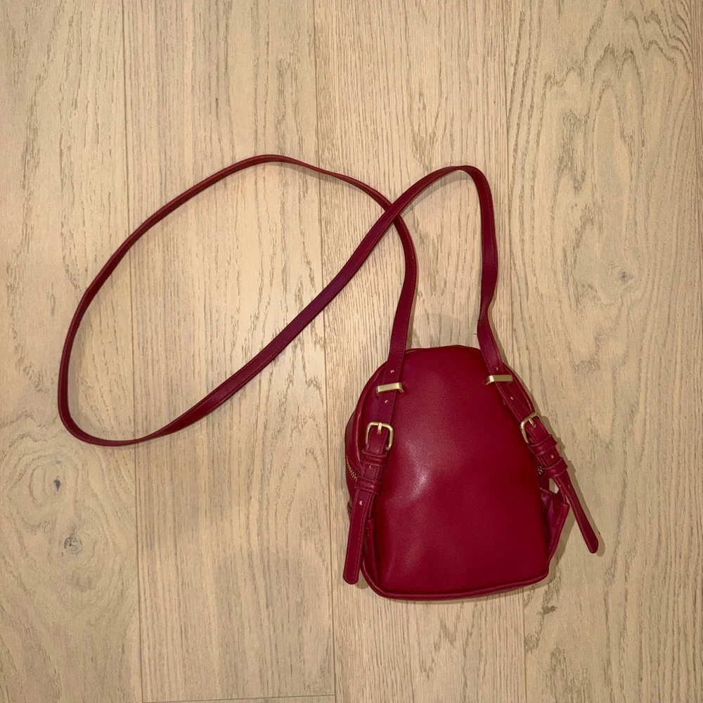 Quilted Red Mini Backpack Crossbody Bag